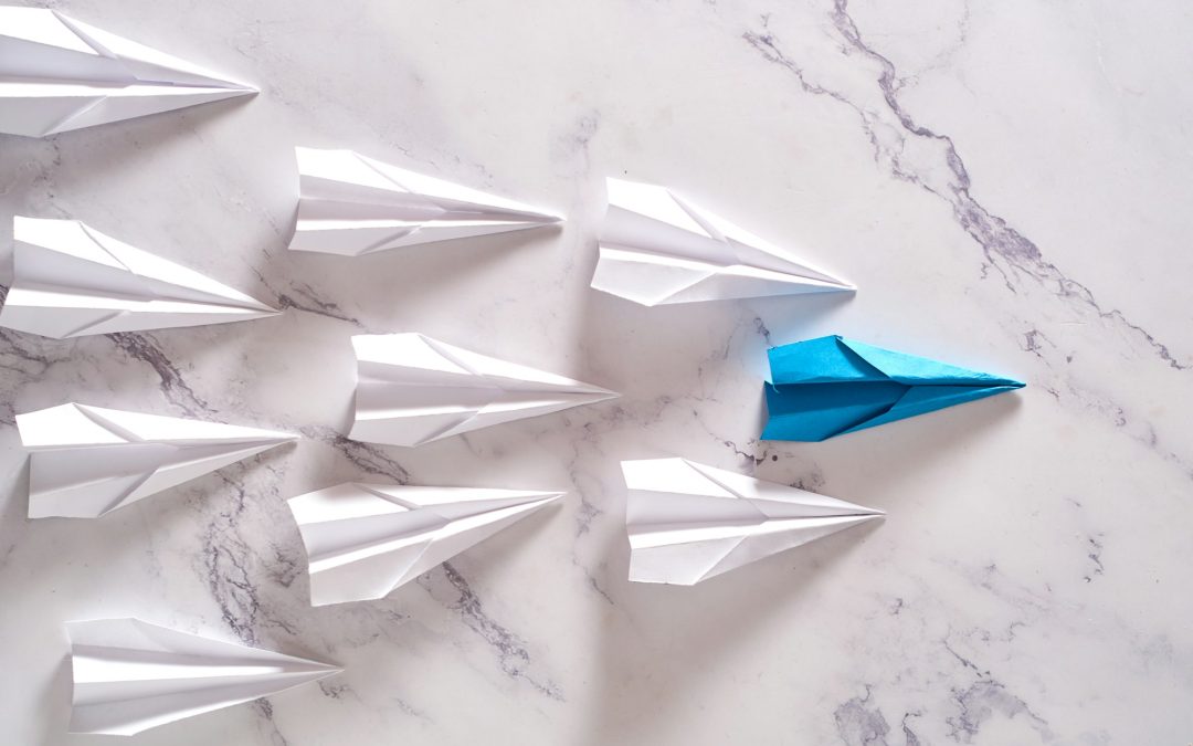 Business leadership ,financial concept. Blue paper plane leadership